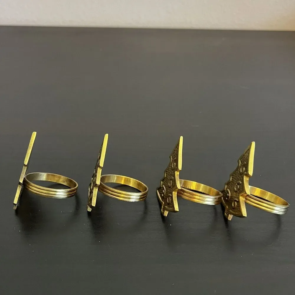 Set of 4‎ Vintage Brass Christmas Tree Napkin Rings
